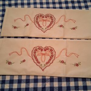 Hand Embroidered Heart Pillowcases Set Of 2